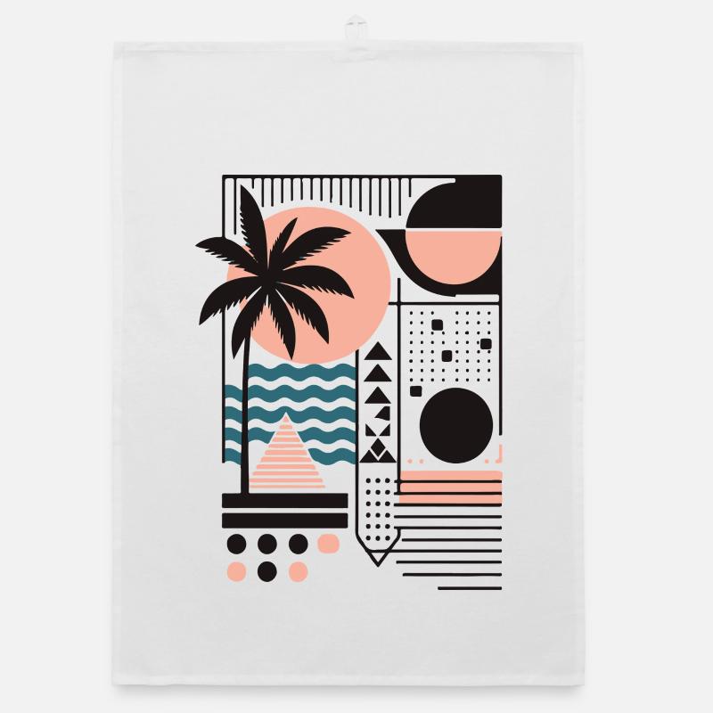 Minimalist Sunset and Palm Pattern Organic dish towel