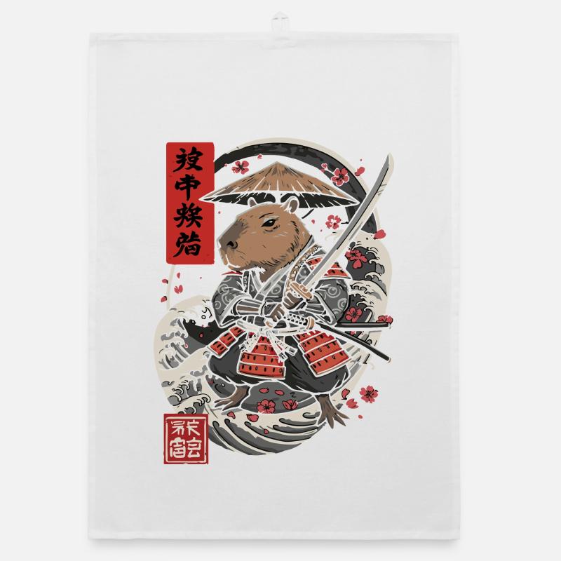 Samurai Capybara Kampf Illustration Organic Geschirrtuch