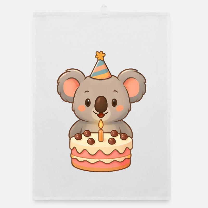 Kleiner Koala mit Geburtstagstorte - Organic Geschirrtuch - Weiß
