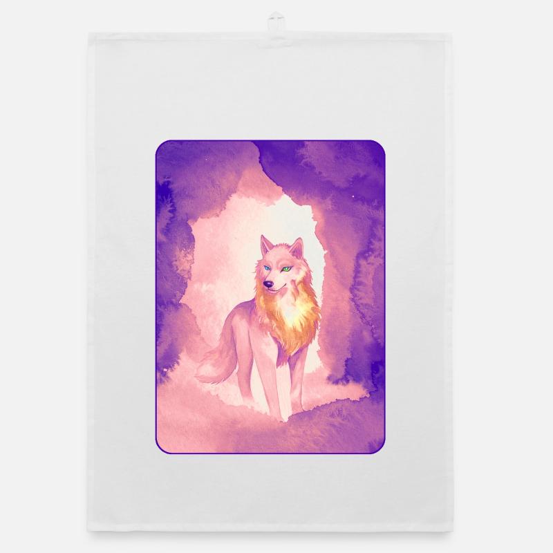 Loup blanc à l’aquarelle 2 (violet) Torchon bio