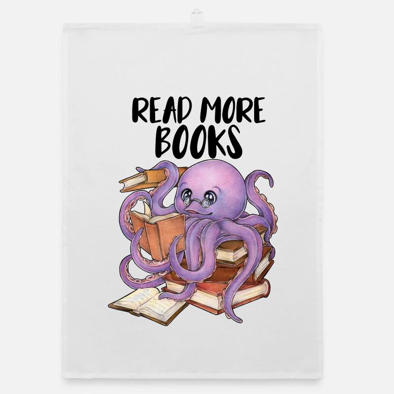Lesender Oktopus im Bücherstapel Buch Geschenk Organic Geschirrtuch