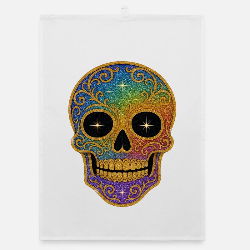 Rainbow Glitter Sugar Skull Organic dish towel