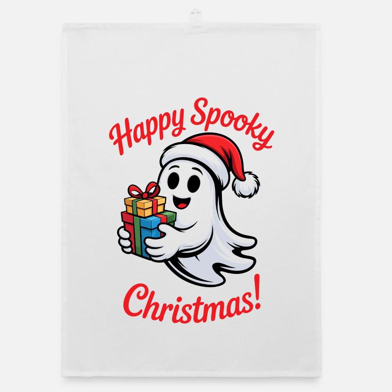 Fantasma di Natale spettrale con regalo - Strofinaccio da cucina ecologico - bianco