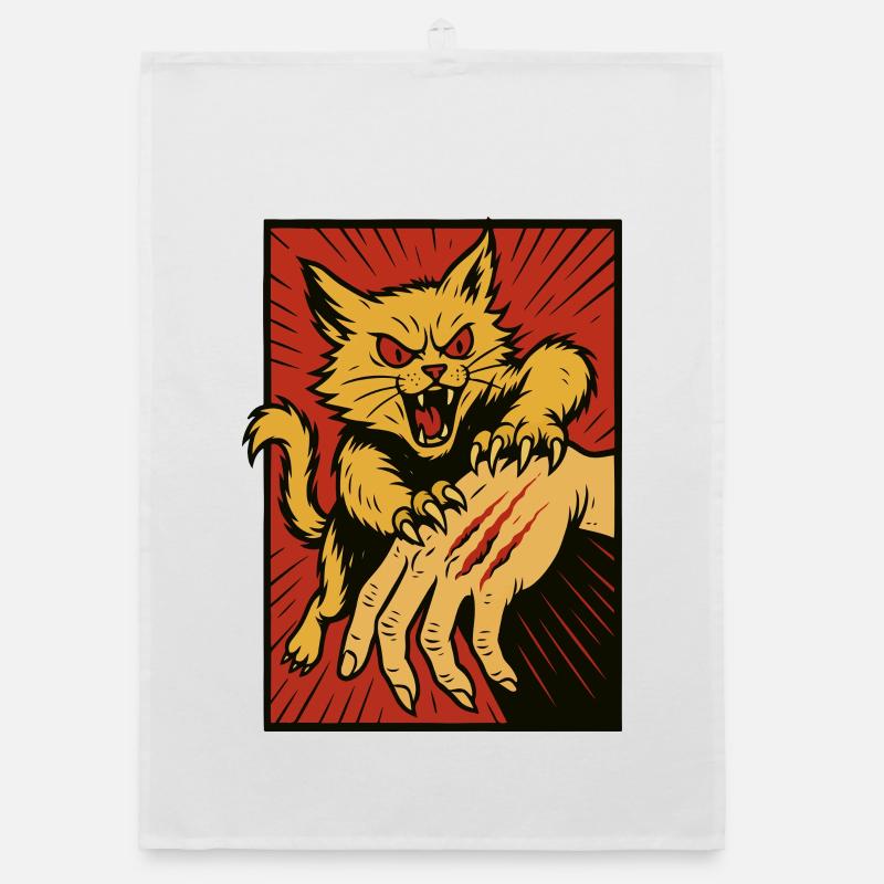 Crimson Claw Cat Assault Organic dish towel