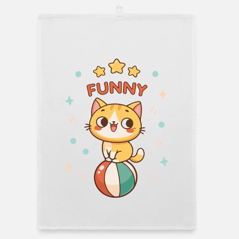 Funny kitten on colored ball Organic dish towel