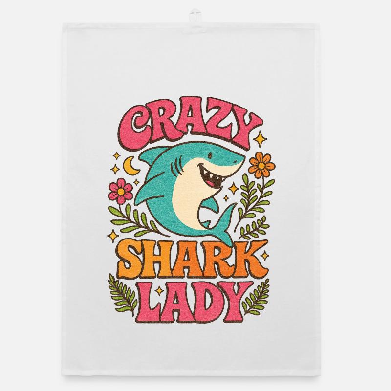 Crazy Shark Lady Organic dish towel