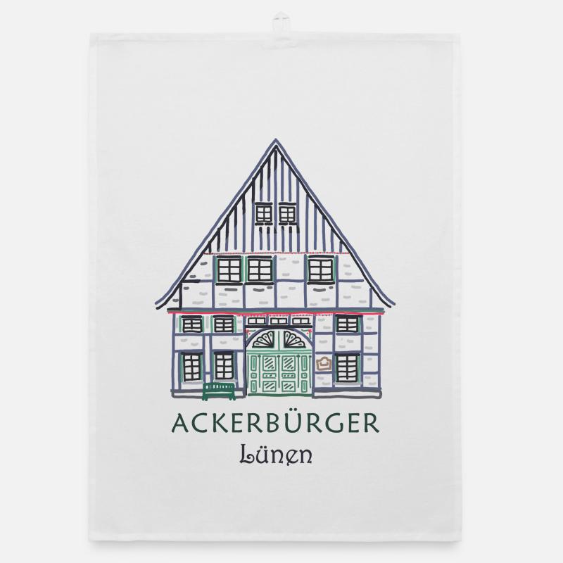 Lünen, Unna district, drawing of the Ackerbürgerhaus Organic dish towel