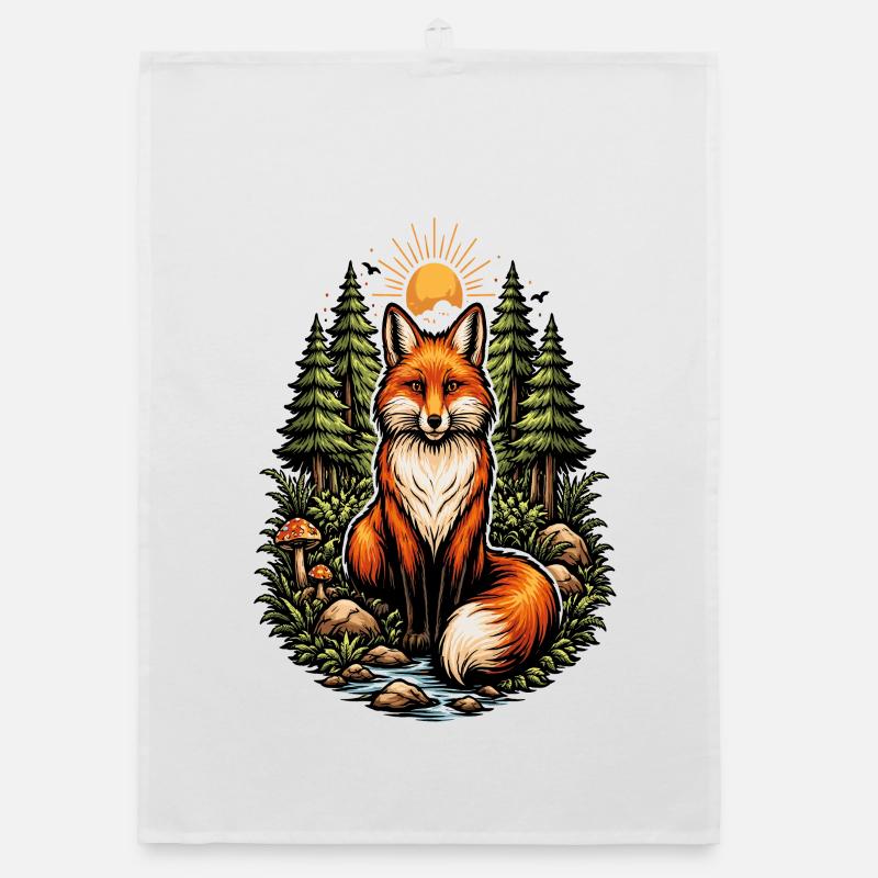 Renard dans la forêt au soleil levant Torchon bio