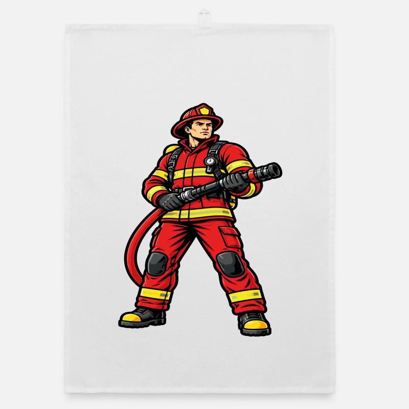Firefighter in action dynamic red outfit Organic dish towel