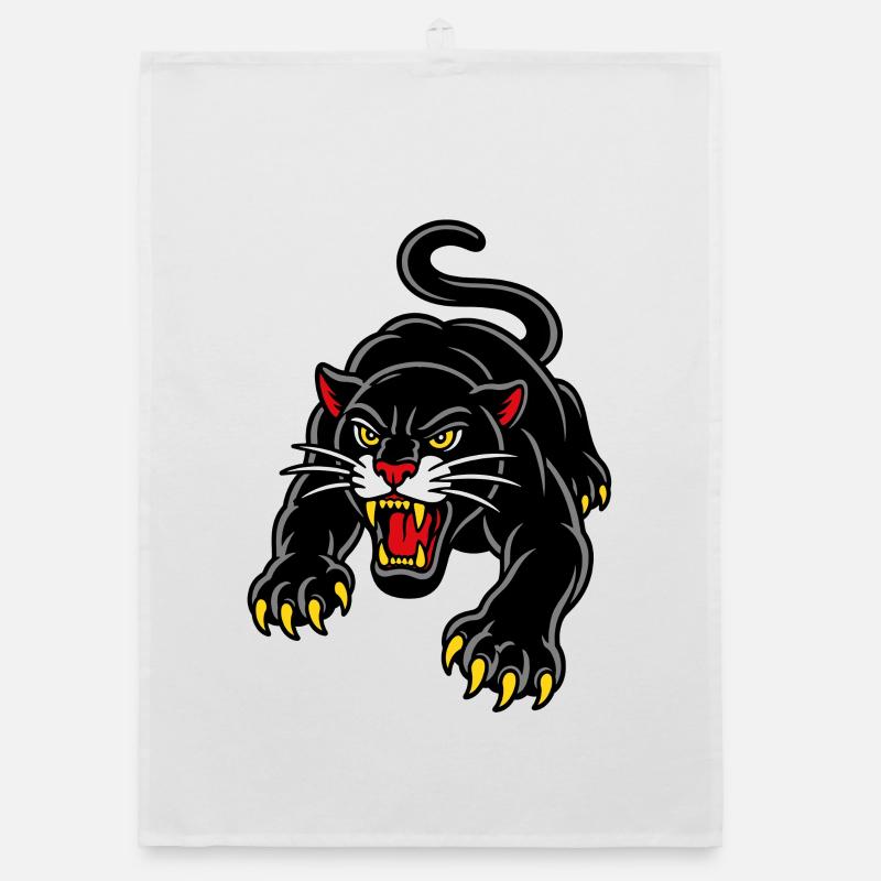 Springender Panther im wilden Tattoo-Stil Organic Geschirrtuch