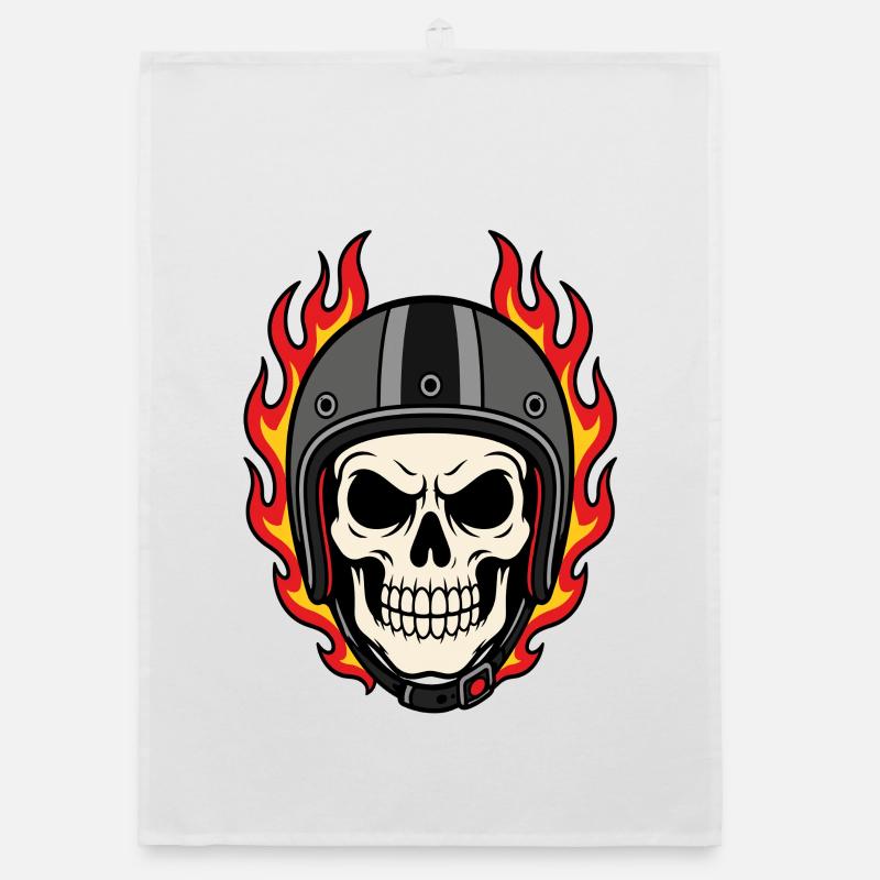 Crâne enflammé avec casque de moto Torchon bio