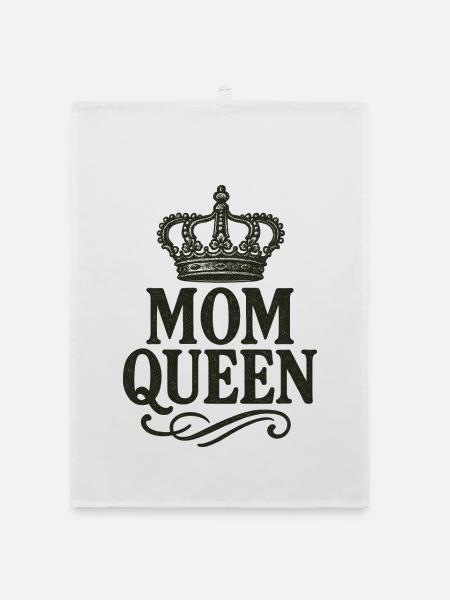 Mom Queen – Vintage Crown Statement Design - Torchon bio - blanc - Devant