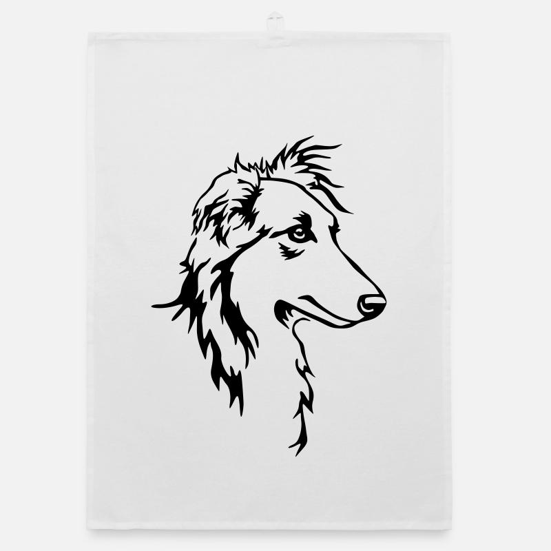 Long hair whippet head Organic dish towel