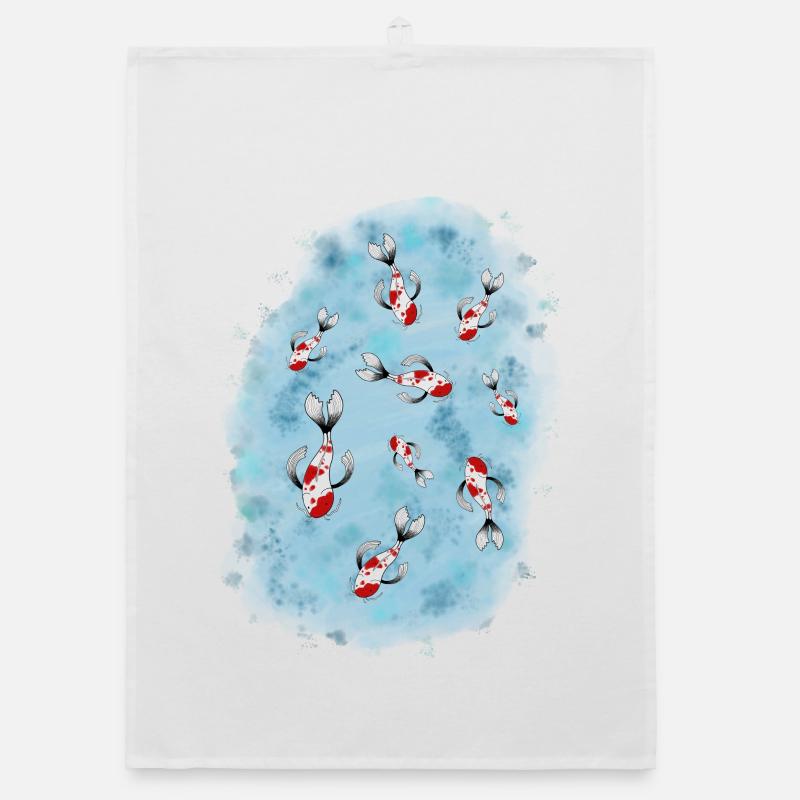 Koi Karpfen Teich Japan - Organic Geschirrtuch - Weiß