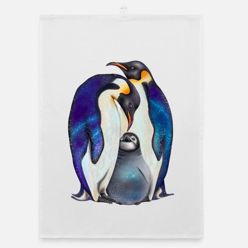 Süße Pinguine mit Sternenhimmel - Organic Geschirrtuch - Weiß