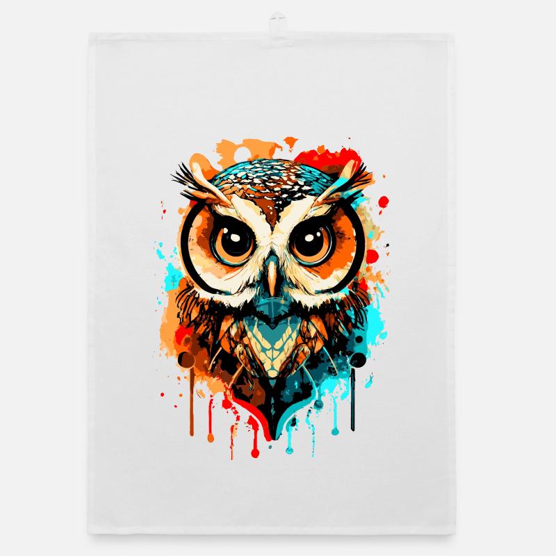 Eule Bunt - Nachteule - Schleiereule - Eulen Kauz Organic Geschirrtuch