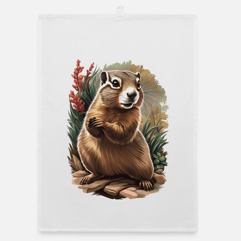 Curious garden groundhog Organic dish towel