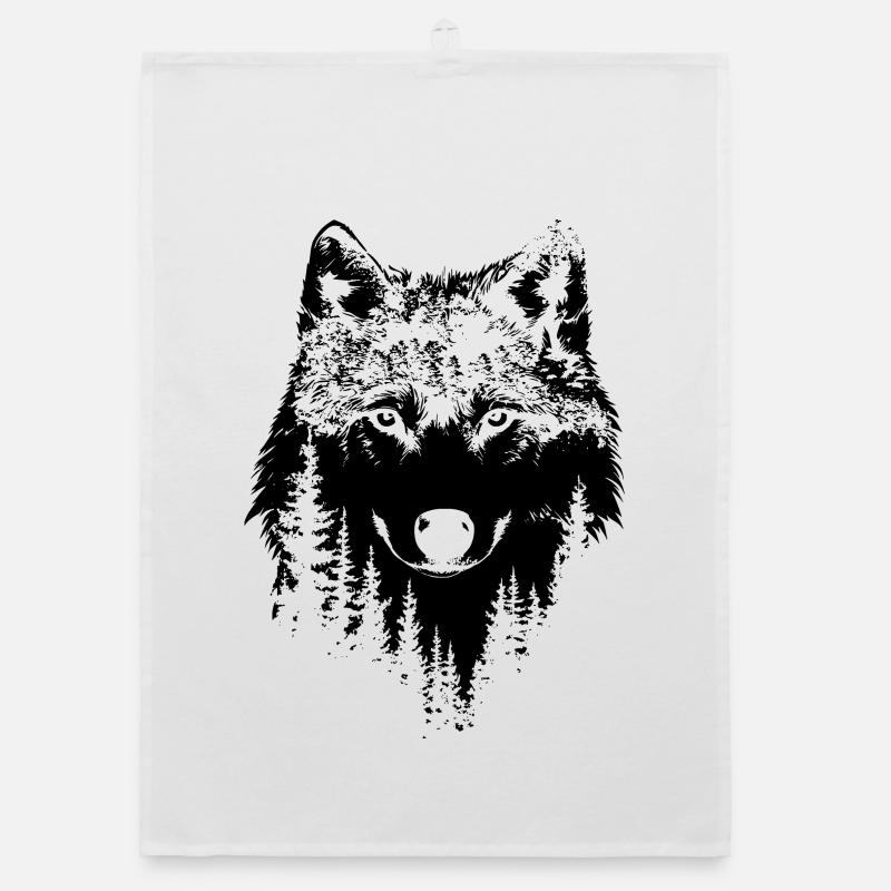 Wolf Wald Silhouette Organic Geschirrtuch