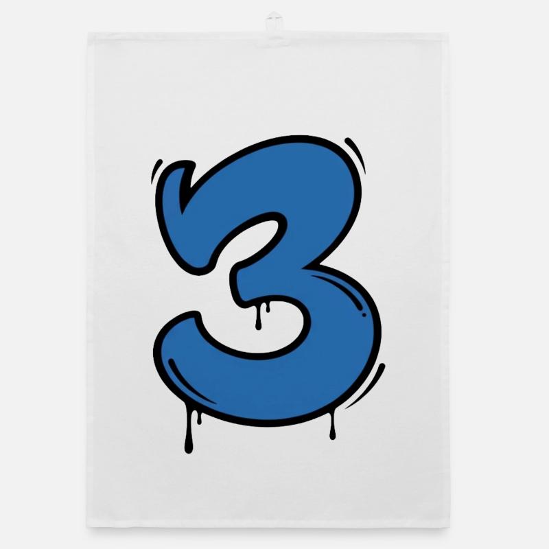 Graffiti Blue Number 3 Drops Organic dish towel