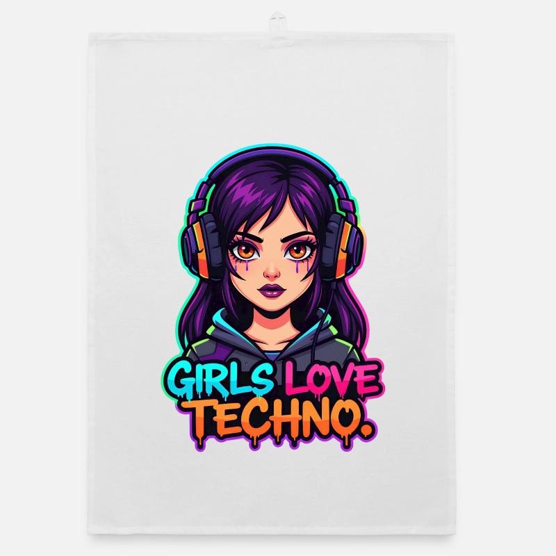 Techno Neon Mädchen Organic Geschirrtuch