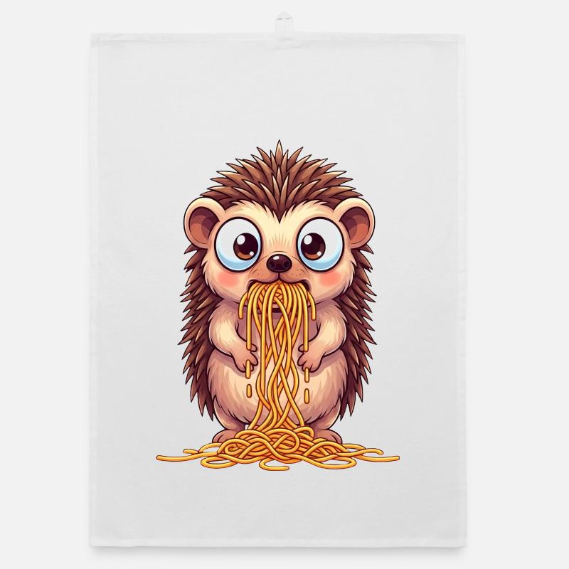 Cute hedgehog with spaghetti clumsy cartoon Organic dish towel