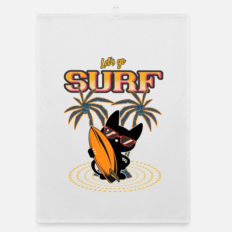 Let’s Go Surf - Conception amusante de chat de surf Torchon bio