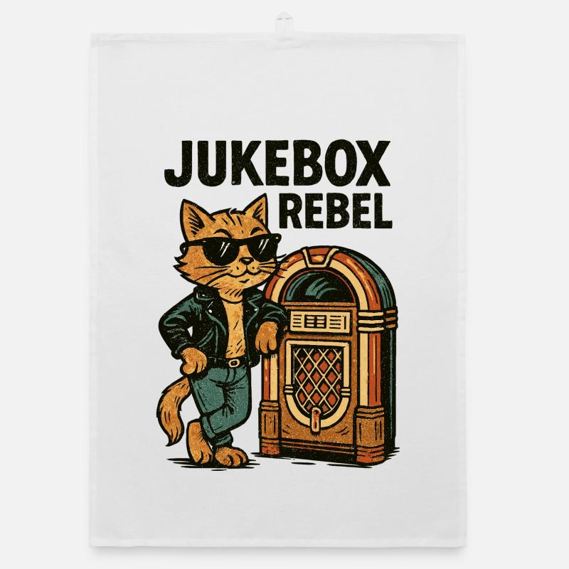 Rockabilly Jukebox Coole Katze Rebell Retro Gesche Organic Geschirrtuch
