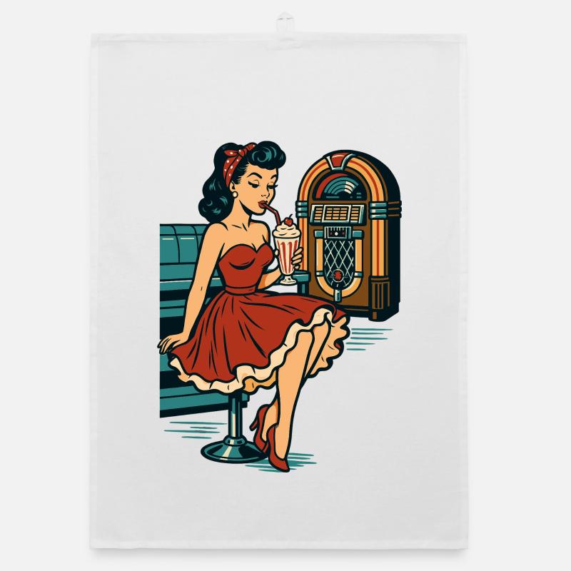 Rockabilly Diner Diner Jukebox Rétro Torchon bio