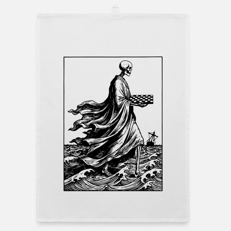 skeleton plays chess Organic dish towel