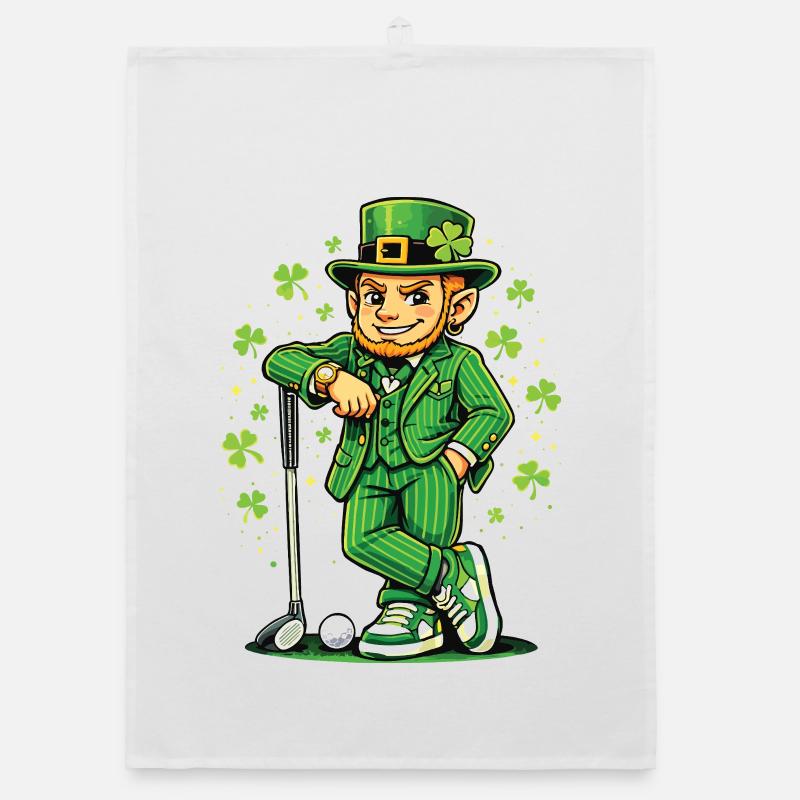 Leprechaun Playing Golf St Pats Organic dish towel