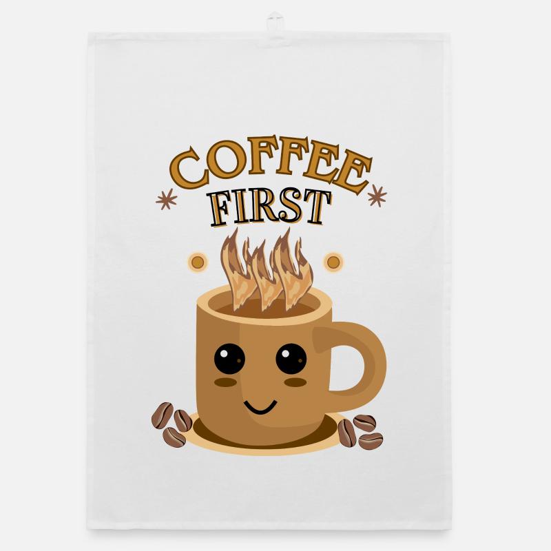 Coffee First – Kawaii | Coffee Cup Motif Organic dish towel