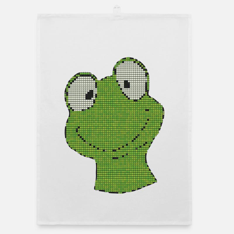 Pixel Frog Green Pixel Smiley Organic dish towel