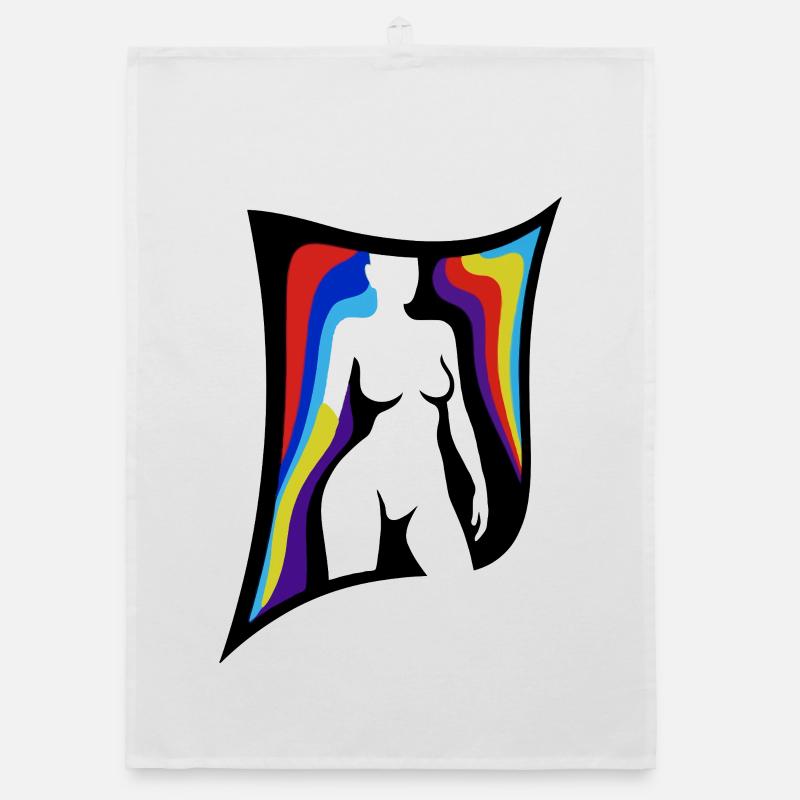 Schattenfigur mit Regenbogenflügeln Organic Geschirrtuch