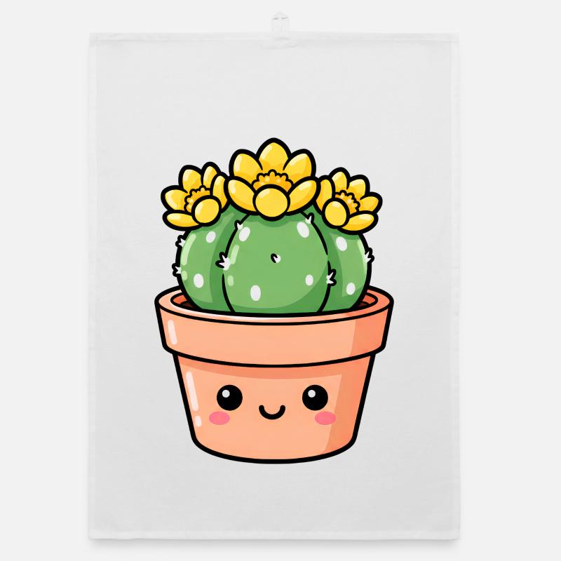 Cactus Kawaii dans un pot de fleurs ensoleillé Torchon bio