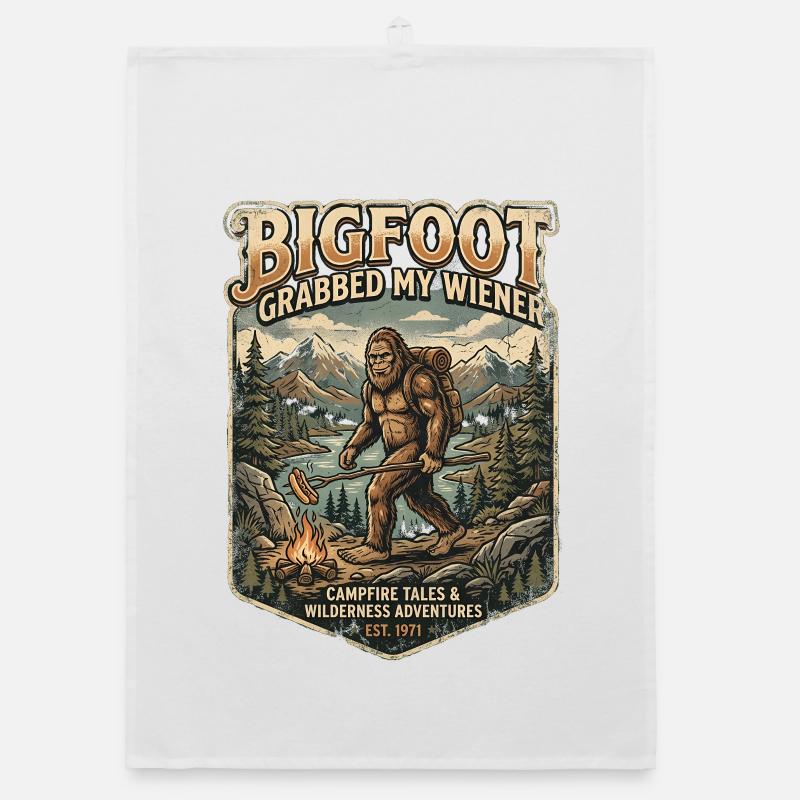 Funny Camping Sasquatch Bigfoot Got My Peni Organic dish towel