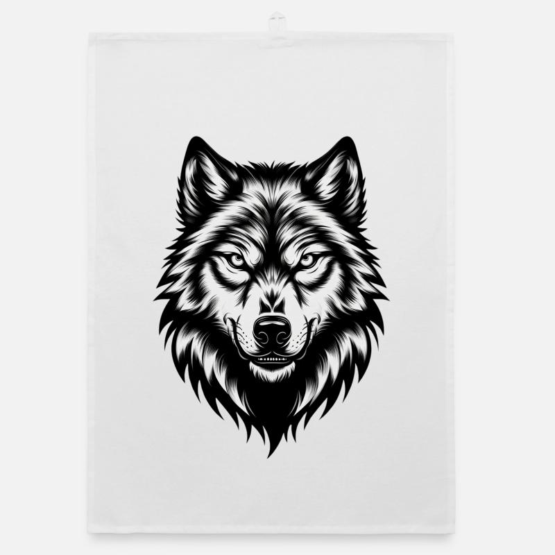 Wilder Wolfskopf – Black & White - Organic Geschirrtuch - Weiß