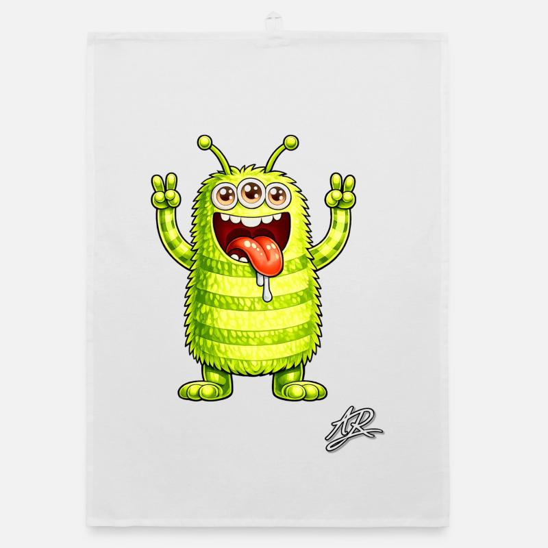 Neon monster three eyes cheerful - Organic dish towel - white