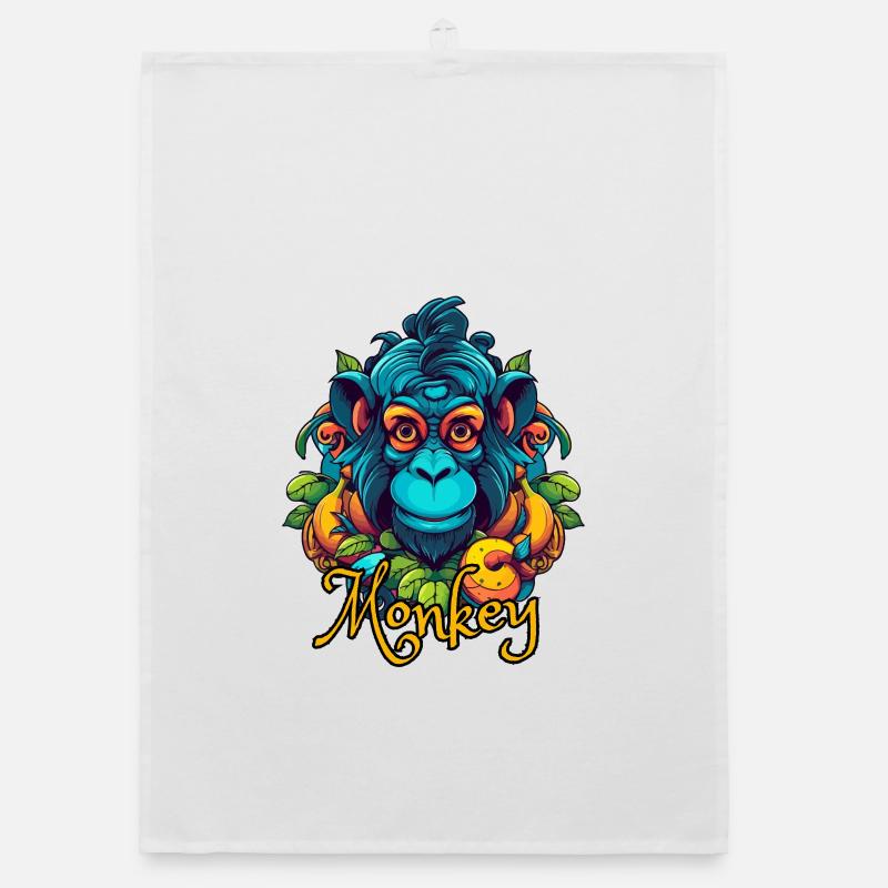 Tête de singe tropical néon - Torchon bio - blanc