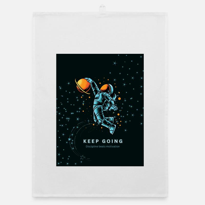 Bleu_SpaceModernSimpleT-ShirtNeverGiveUpMotivation - Torchon bio - blanc
