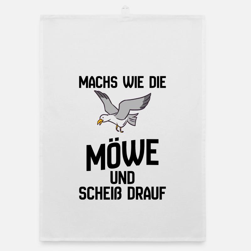 Seemöwe im Flug Cartoon-Design - Scheiß drauf - Organic Geschirrtuch - Weiß