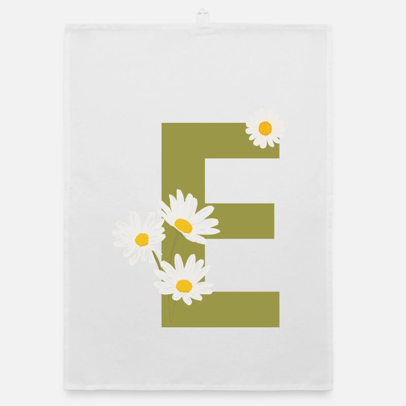 Lettre e vert marguerites Torchon bio
