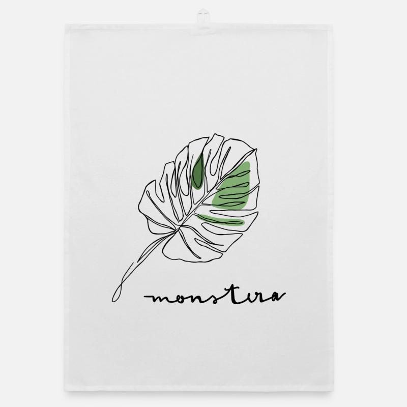Green Leaf Fragment Sketch Style Monstera Organic dish towel