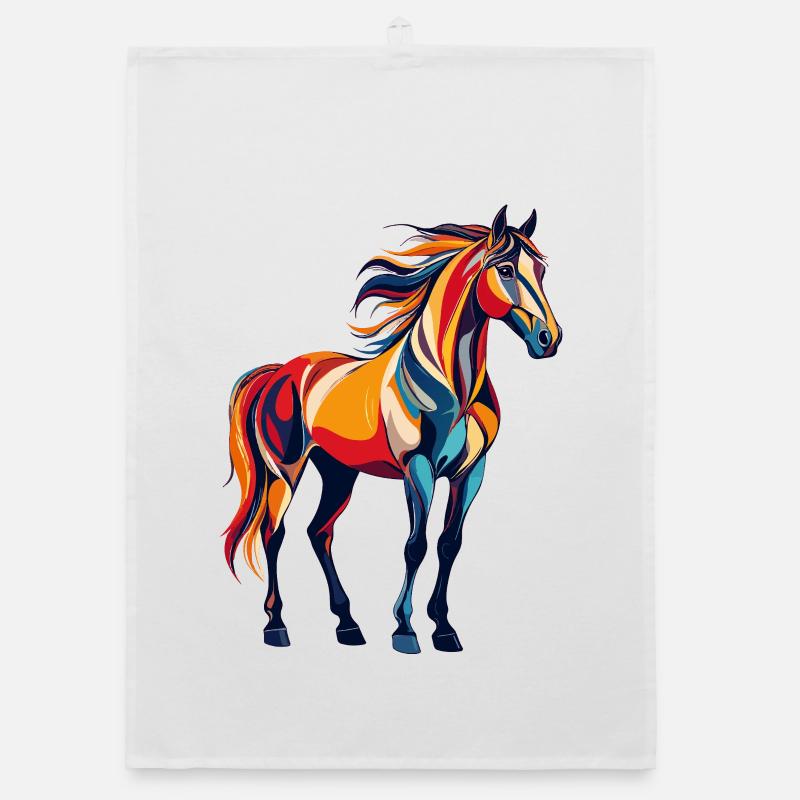 Explosion de couleurs Motif abstrait de cheval coloré Torchon bio