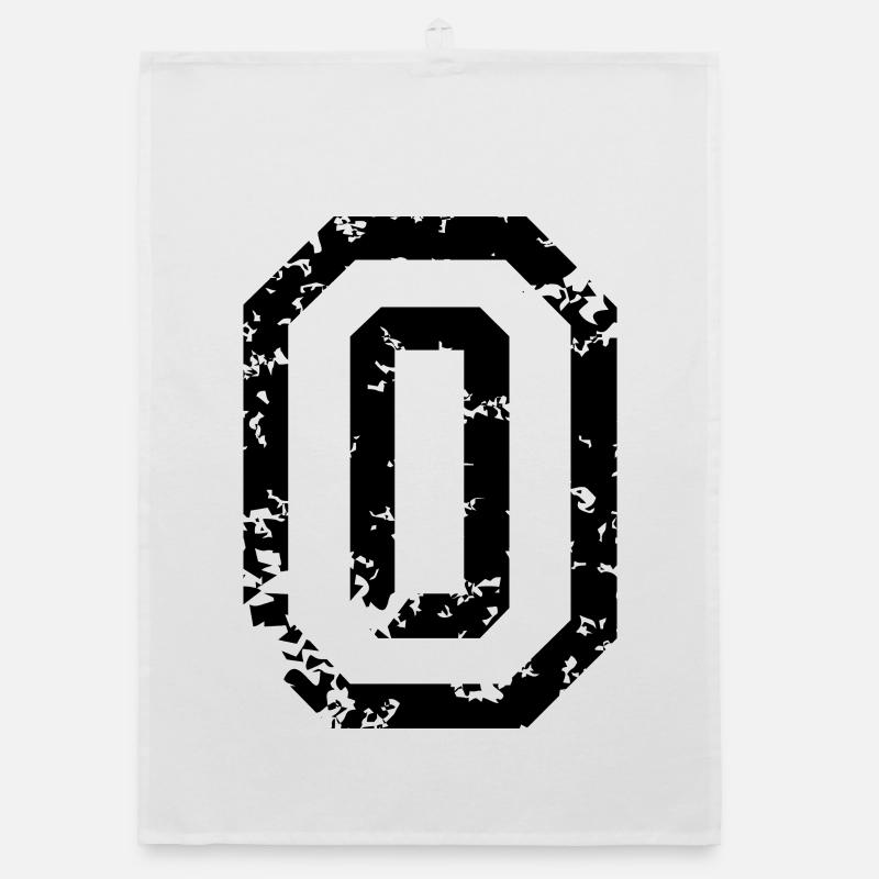 Letter O (Distressed) two-color Black/White Organic dish towel