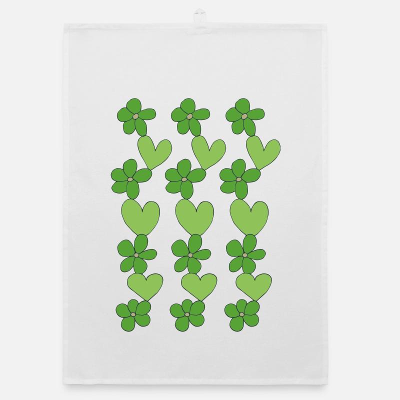 cœurs fleurs vert Torchon bio