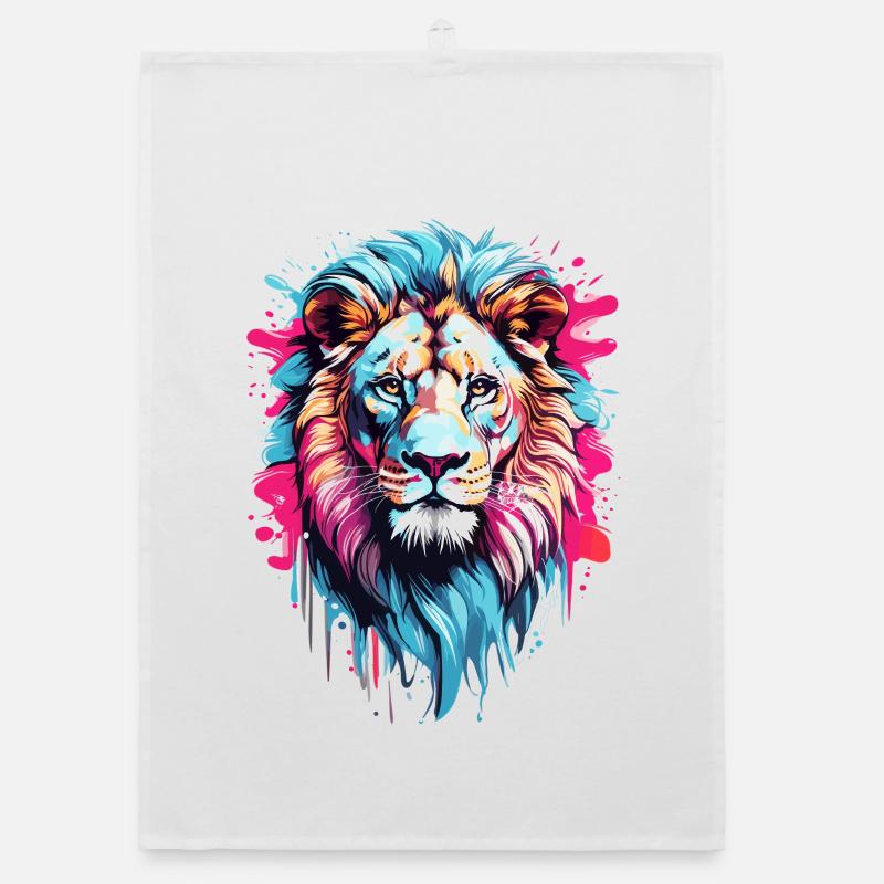 Tête de lion colorée Torchon bio