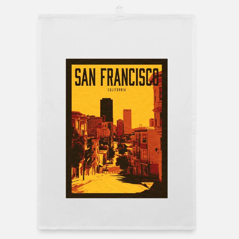 Sun-tinted San Francisco skyline Organic dish towel