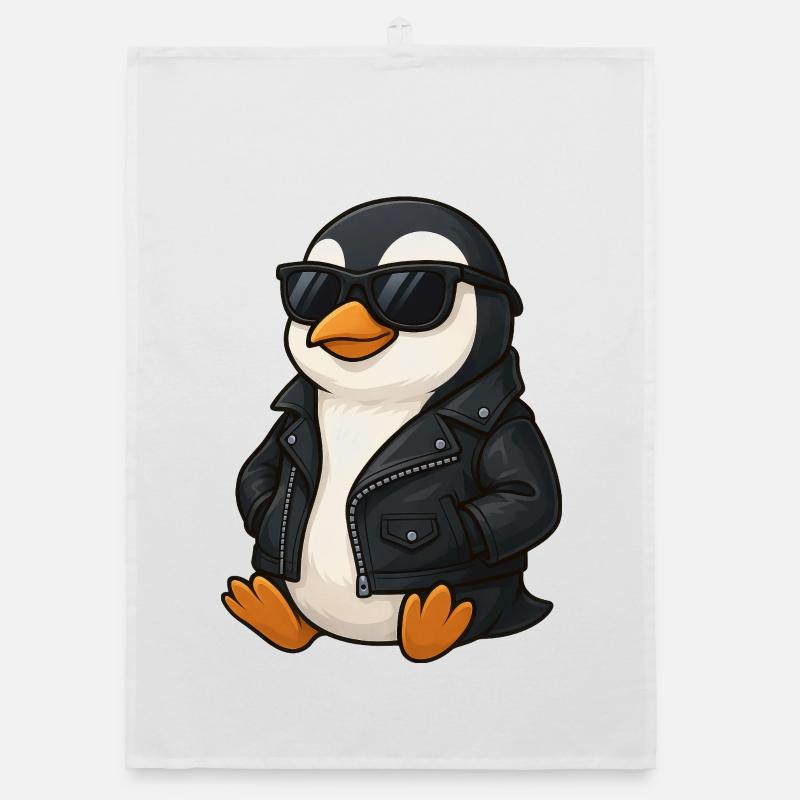 Cool Pinguin mit Sonnenbrille und Lederjacke 60er Organic Geschirrtuch