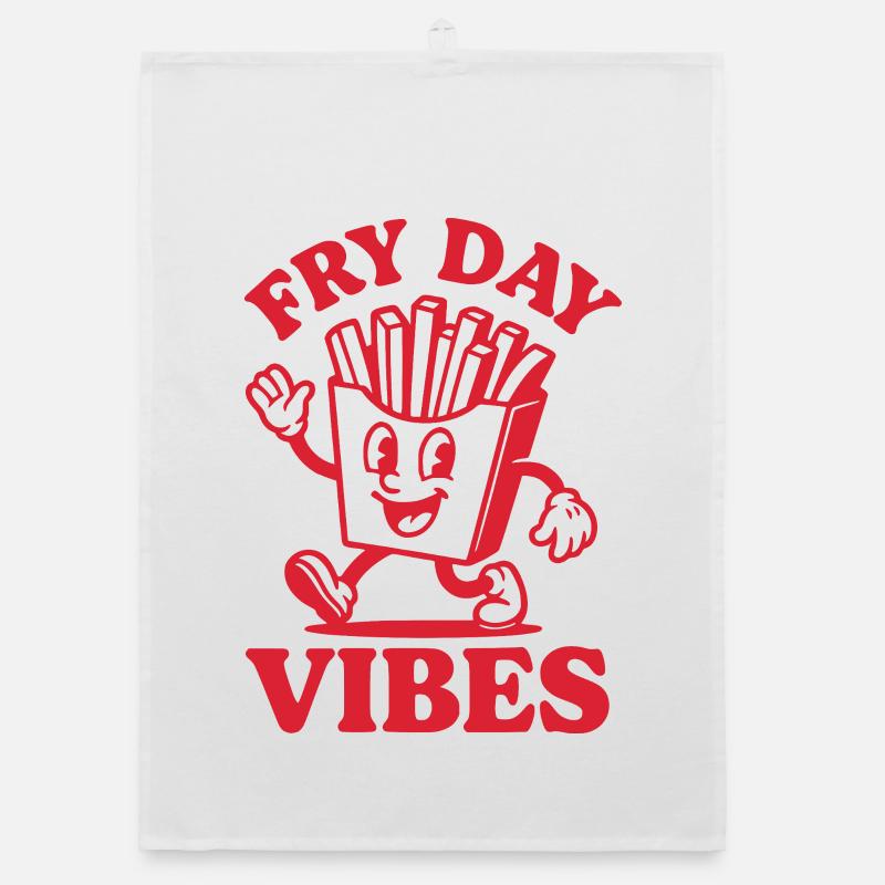 Fry Day Vibes – Lustiger Pommes Spruch - Organic Geschirrtuch - Weiß