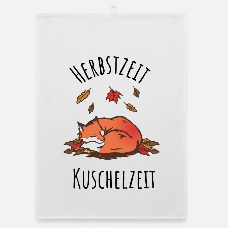 Sleeping fox in autumn cuddle time Organic dish towel